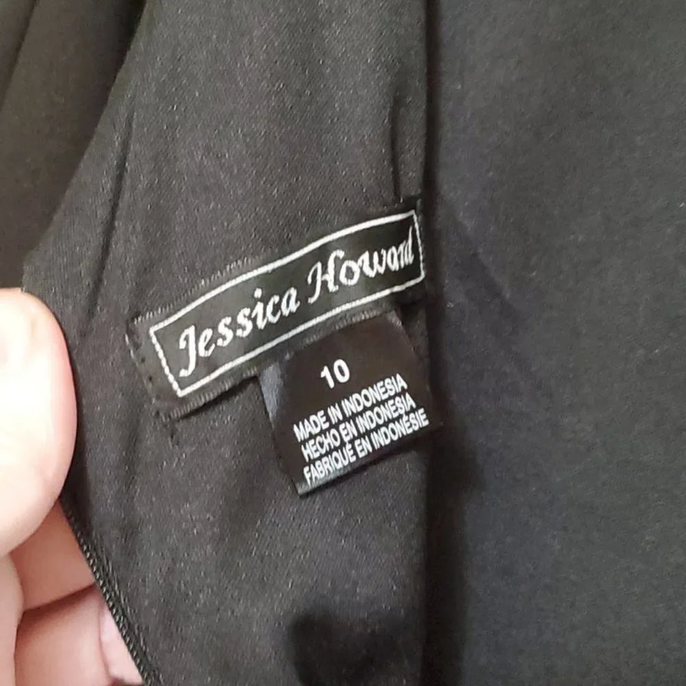 Women Jessica Howard 10 Cocktail Dress Black w/Striped Skirt Belt Beautiful NWT - Picture 4 of 10